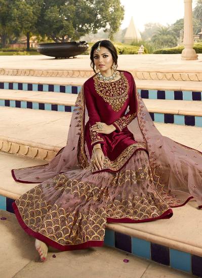 SATIN LUCKNOWI GHARARA DESIGNS